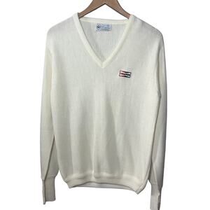 Pickering VTG Union Made Golf Sweater Cream Acrylic V Neck Champion Spark Plug S